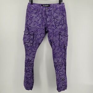VALABASAS Purple Paisley Cargo Pants Men Size 32 Cotton Spandex Streetwear